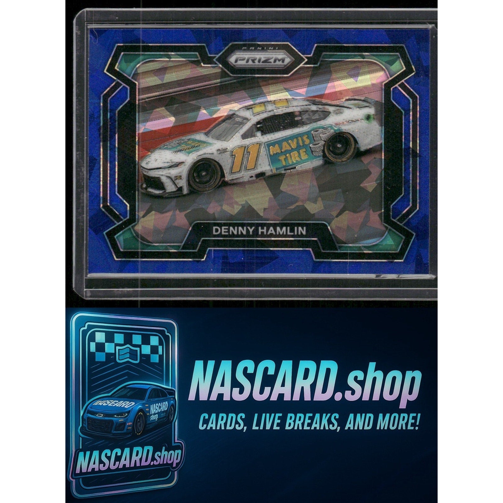 2024 Panini Prizm #98 Denny Hamlin Blue Ice - Card Gorilla