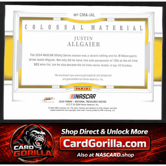 2024 Panini National Treasures Justin Allgaier Colossal Material Auto #/49