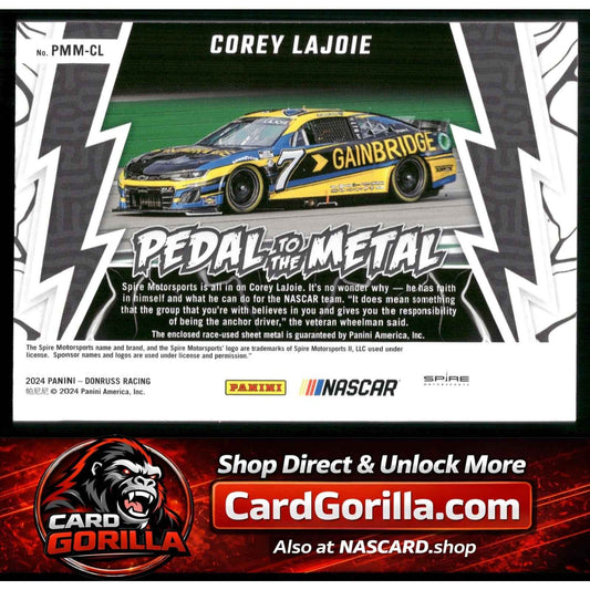 2024 Donruss #PMM-CL Corey LaJoie Pedal to the Metal Materials Gold #/10