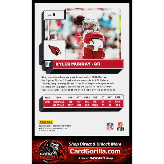 2022 Donruss #5 Kyler Murray Yellow Press Proof