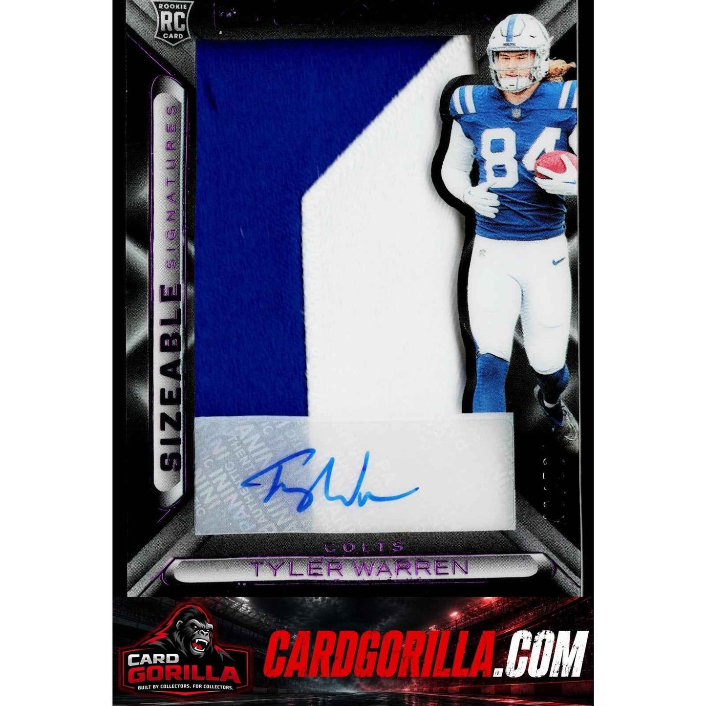 2025 Panini Black Tyler Warren Sizeable Signatures Rookie Jersey Royal #/50