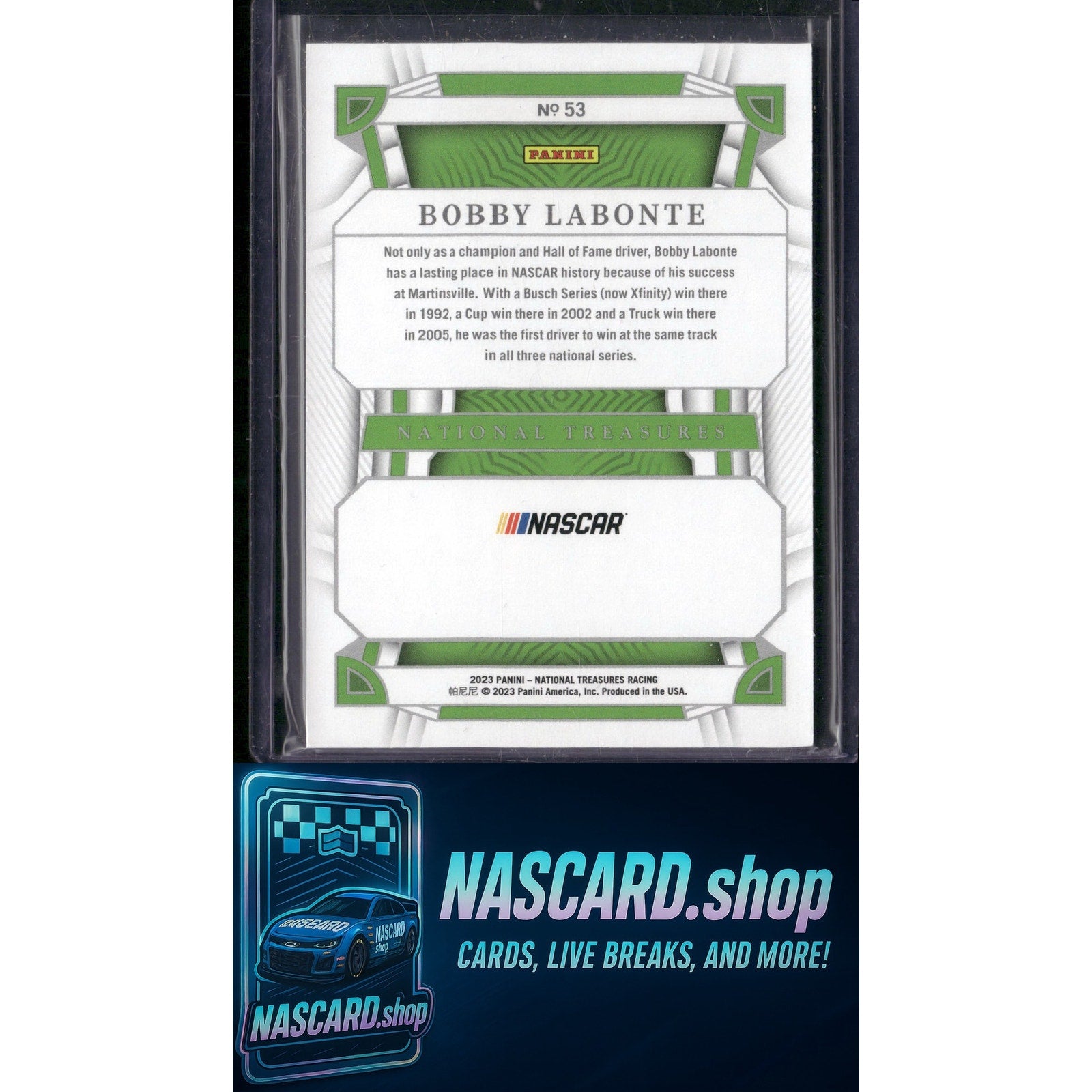 2023 Panini National Treasures #53 Bobby Labonte Stars and Stripes #/13 - NASCARD.shop