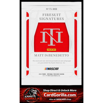 2025 Panini National Treasures #FS-MDB Matt DiBenedetto Firesuit Signatures #/75
