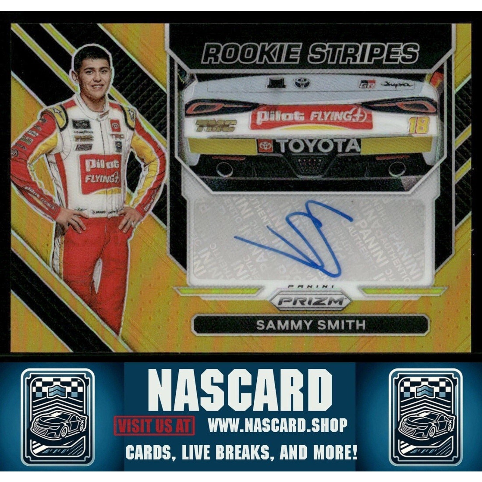 2023 Panini Prizm - Rookie Stripes Signatures Sammy Smith #RSS-SS Gold Prizm /10 - NASCARD.shop