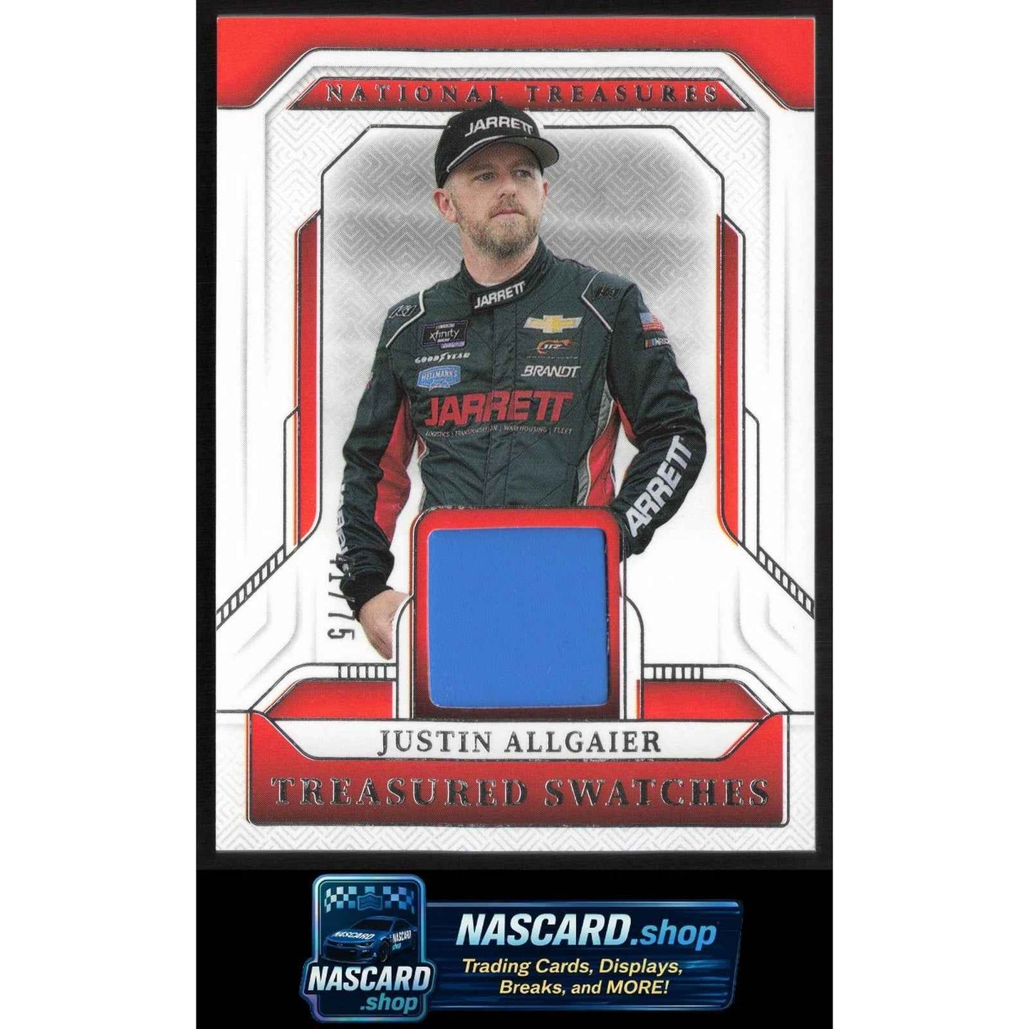 2025 Panini National Treasures #TS-JAL Justin Allgaier Treasured Swatches #/75