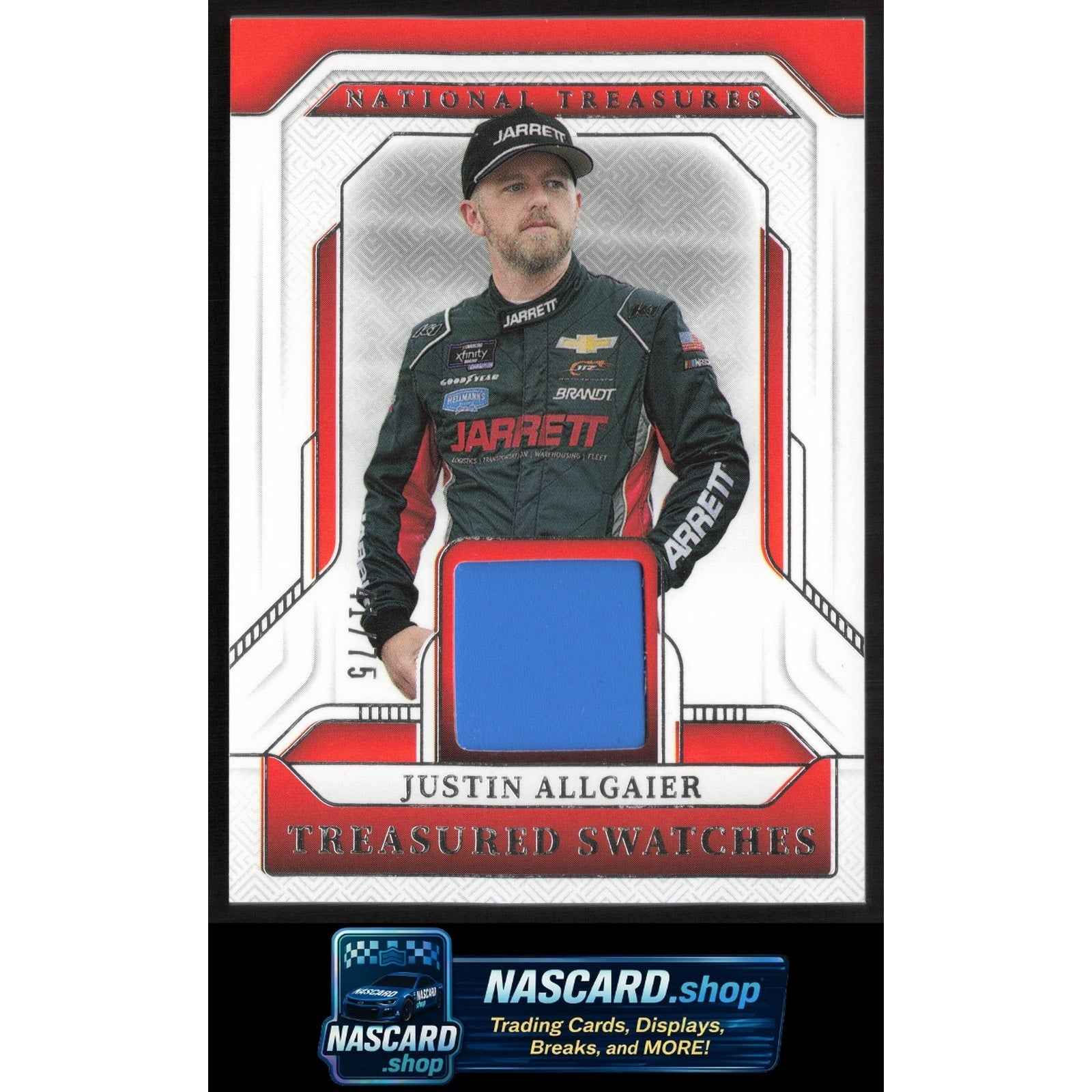 2025 Panini National Treasures #TS-JAL Justin Allgaier Treasured Swatches #/75