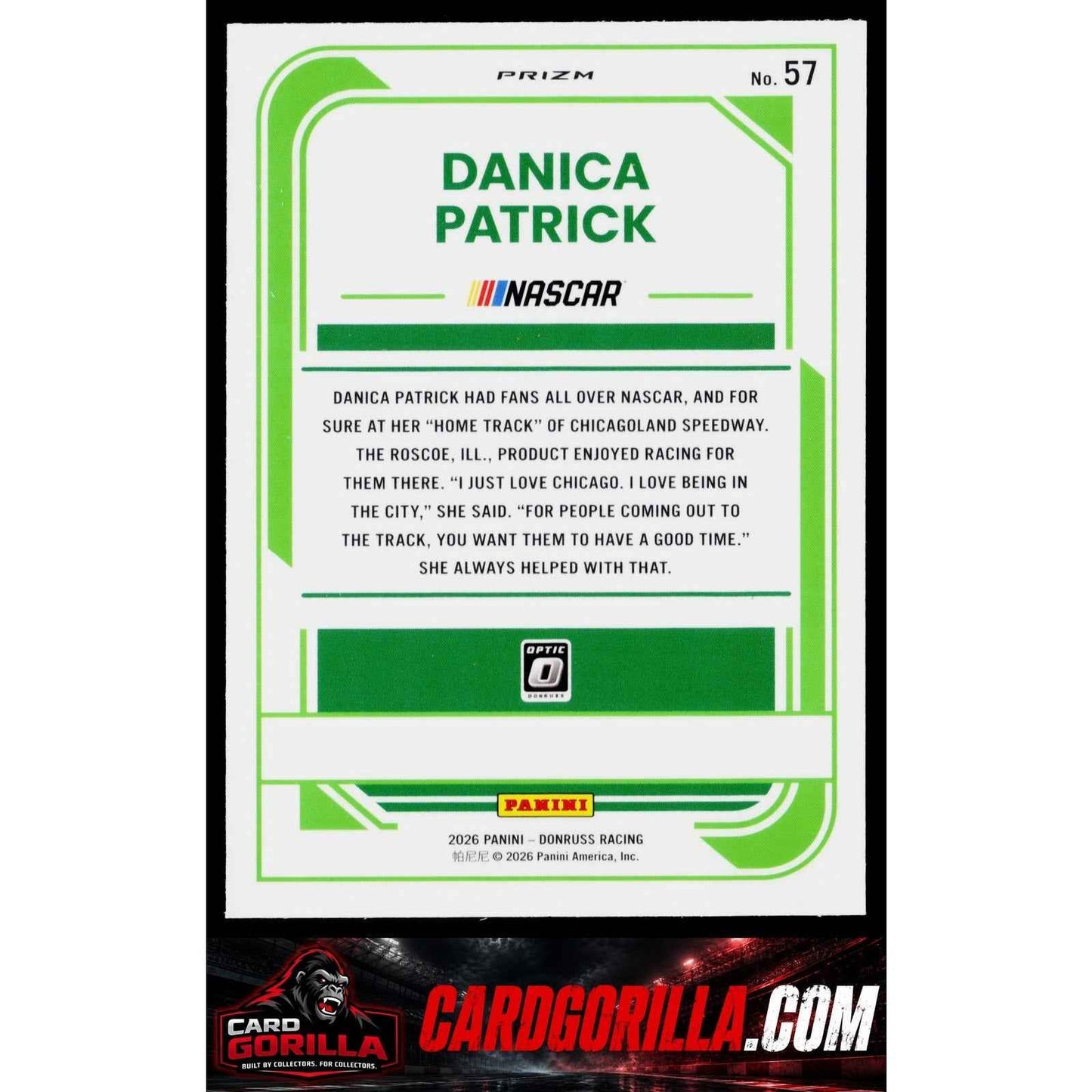 2026 Donruss #57 Danica Patrick Optic Blue Velocity