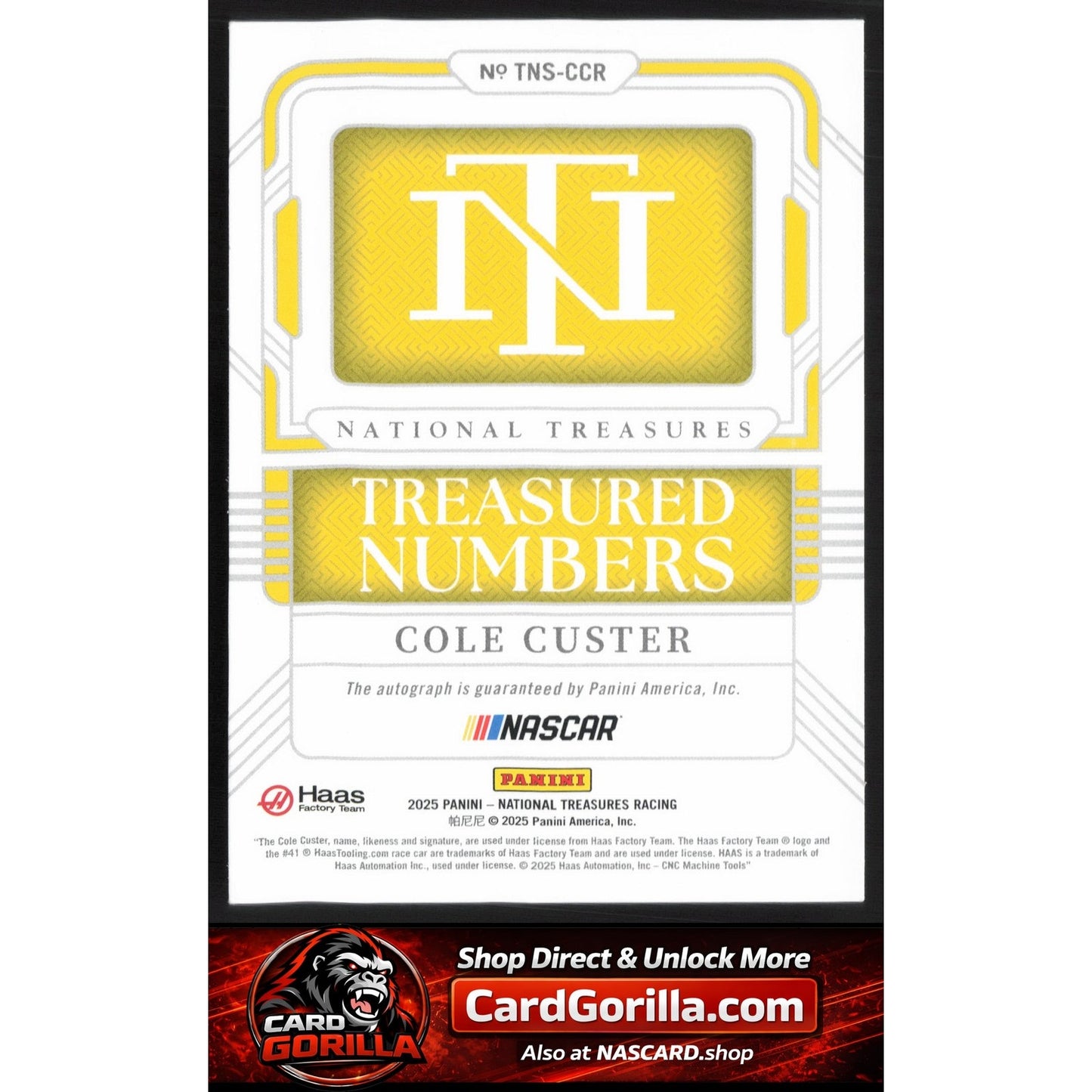 2025 Panini National Treasures Cole Custer Treasured Numbers Signatures #/99