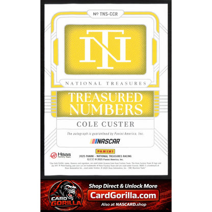2025 Panini National Treasures Cole Custer Treasured Numbers Signatures #/99