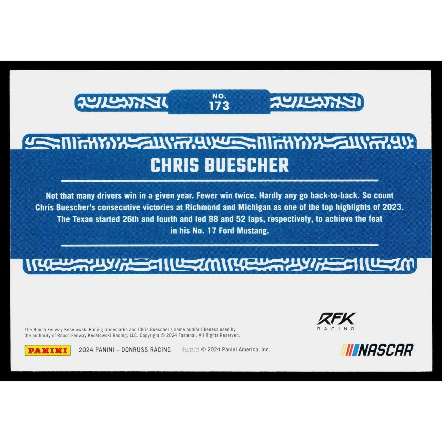 2024 Donruss #173 Chris Buescher Lime Green #/149