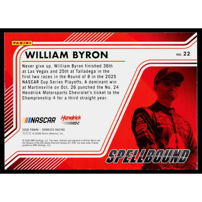 2026 Donruss #22 William Byron Spellbound Diamond Plate #/199