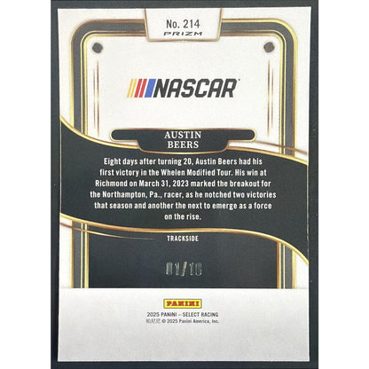 2025 Panini Select NASCAR Austin Beers #214 Trackside Gold Prizms 1/10 RC