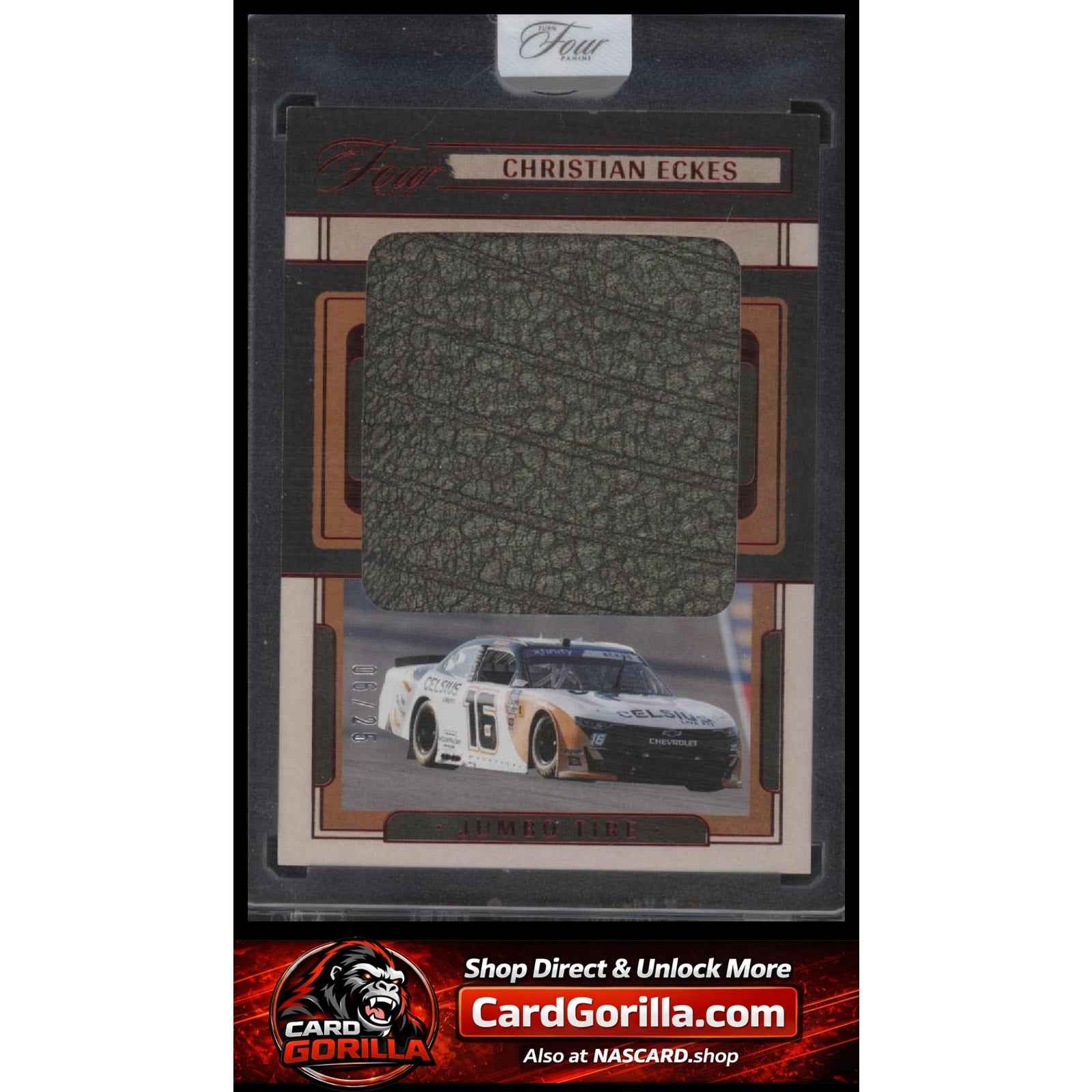 2025 Panini Turn Four #JTS-CEK Christian Eckes Jumbo Tire Swatches Red #/25