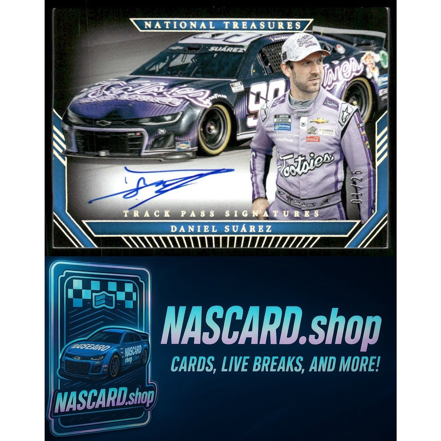 2024 National Treasures Daniel Suarez Track Pass Signatures Holo Silver #01/25