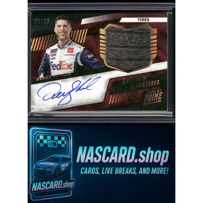 2023 Panini National Treasures Prime Denny Hamlin Souvenir Signatures Tires #/25 - Card Gorilla