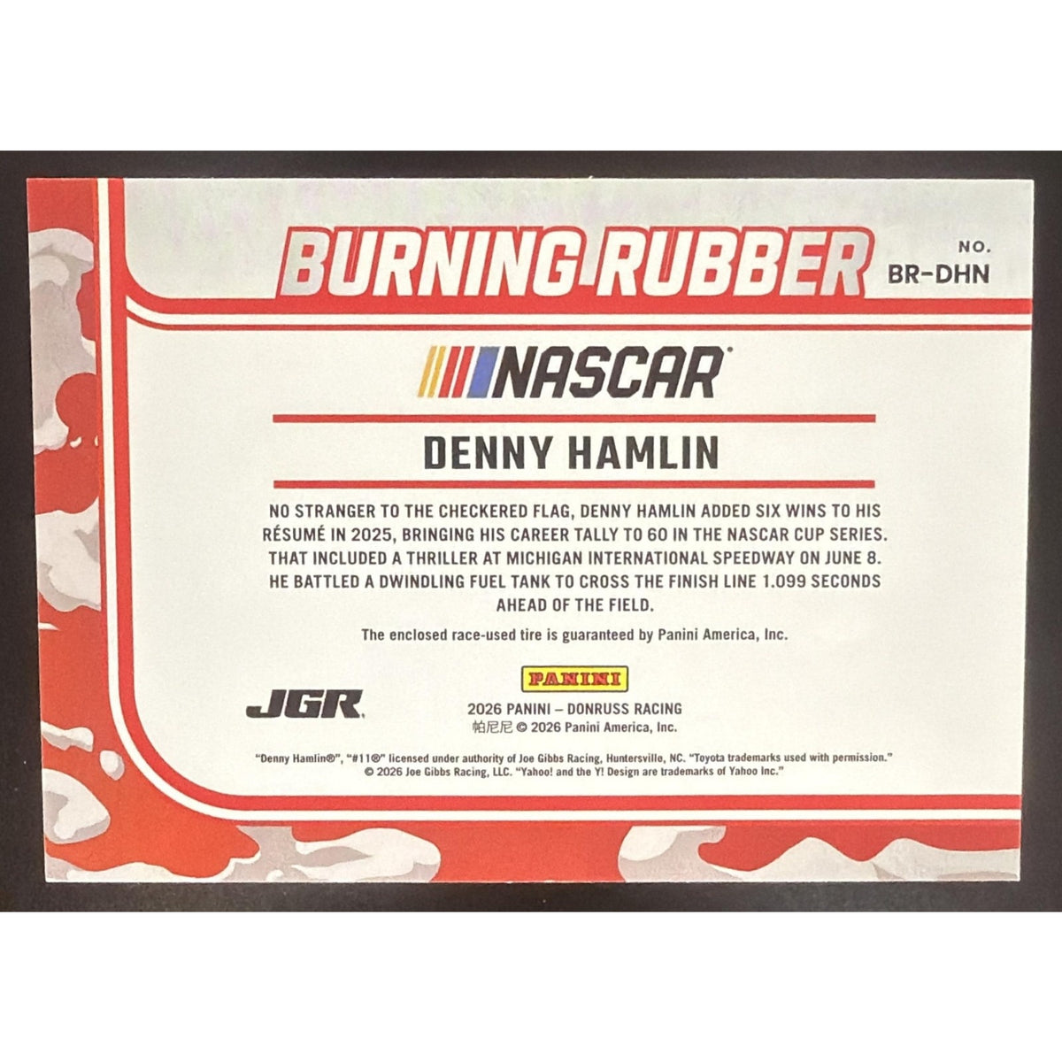 2024 Panini Donruss Denny Hamlin #BRM-DH Burning Rubber Materials MEM