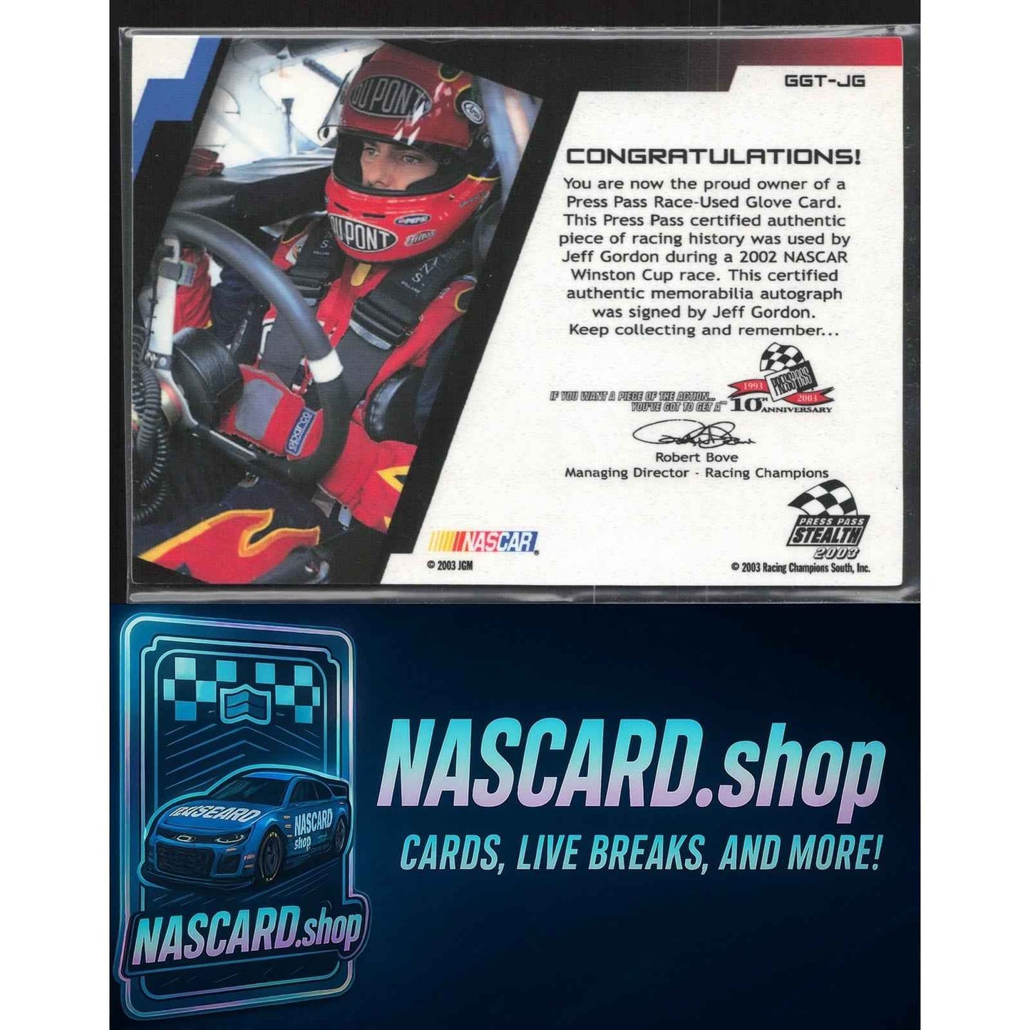 2003 Press Pass Stealth #GGT-JG Jeff Gordon Gear Grippers Teams Autographs #/24