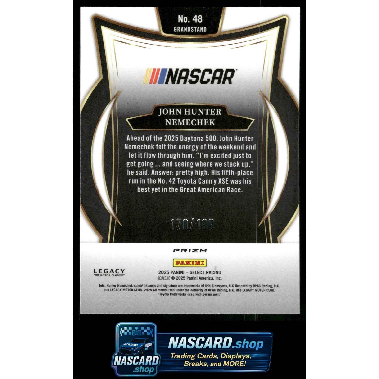 2025 Panini Select #48 John Hunter Nemechek Purple Prizms #/199