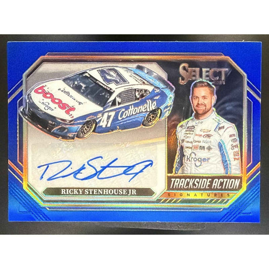 2024 Panini Select Ricky Stenhouse Jr Trackside Action Signatures Blue Prizm /99