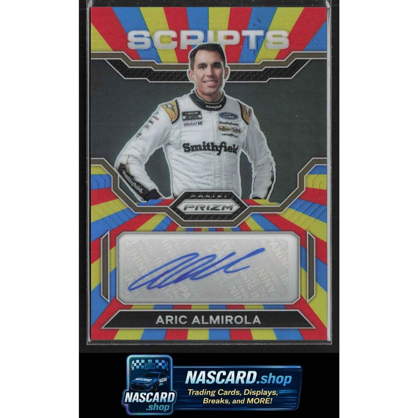 2023 Panini Prizm #S-AAM Aric Almirola Scripts Rainbow Prizm #/24