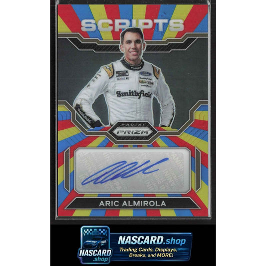 2023 Panini Prizm #S-AAM Aric Almirola Scripts Rainbow Prizm #/24