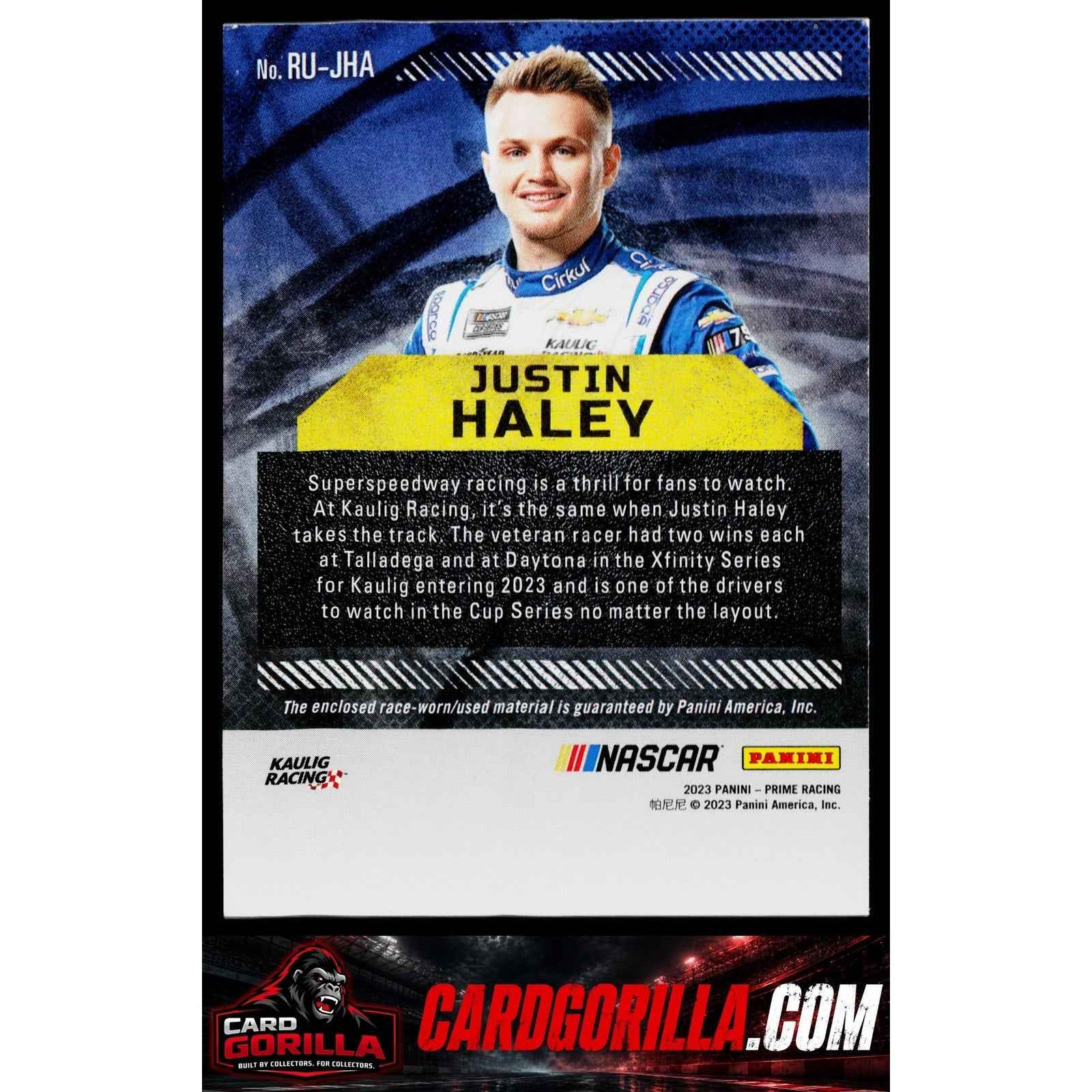 2023 Panini Prime #RU-JHA Justin Haley Race Used Sheet Metal Holo Gold #/25