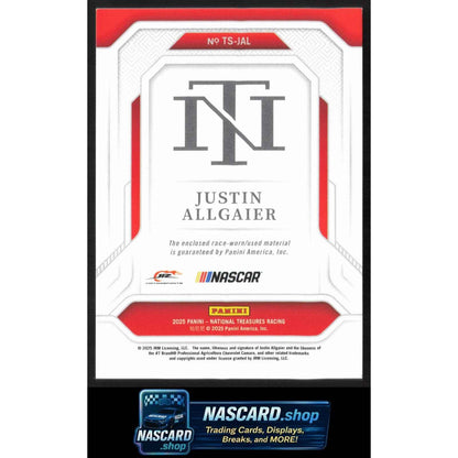 2025 Panini National Treasures #TS-JAL Justin Allgaier Treasured Swatches #/75