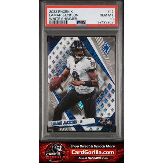 2023 Panini Phoenix #12 Lamar Jackson White Shimmer PSA 10 POP 3