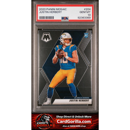 2020 Panini Mosaic #204 Justin Herbert RC PSA 10