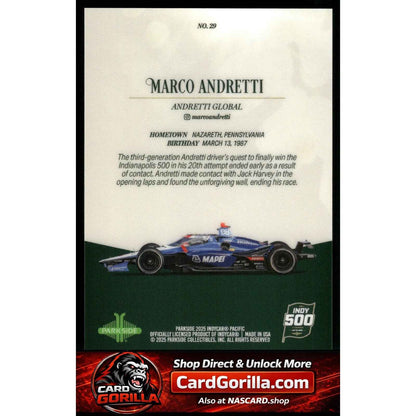 2025 Parkside Indy 500 Pacific #29 Marco Andretti Red V2