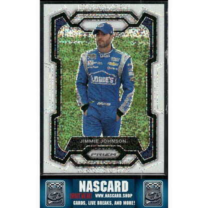 2024 Panini Prizm Racing #18 Jimmie Johnson White Sparkle Prizm - NASCARD.shop