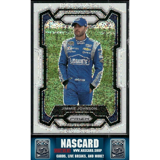 2024 Panini Prizm Racing #18 Jimmie Johnson White Sparkle Prizm - NASCARD.shop