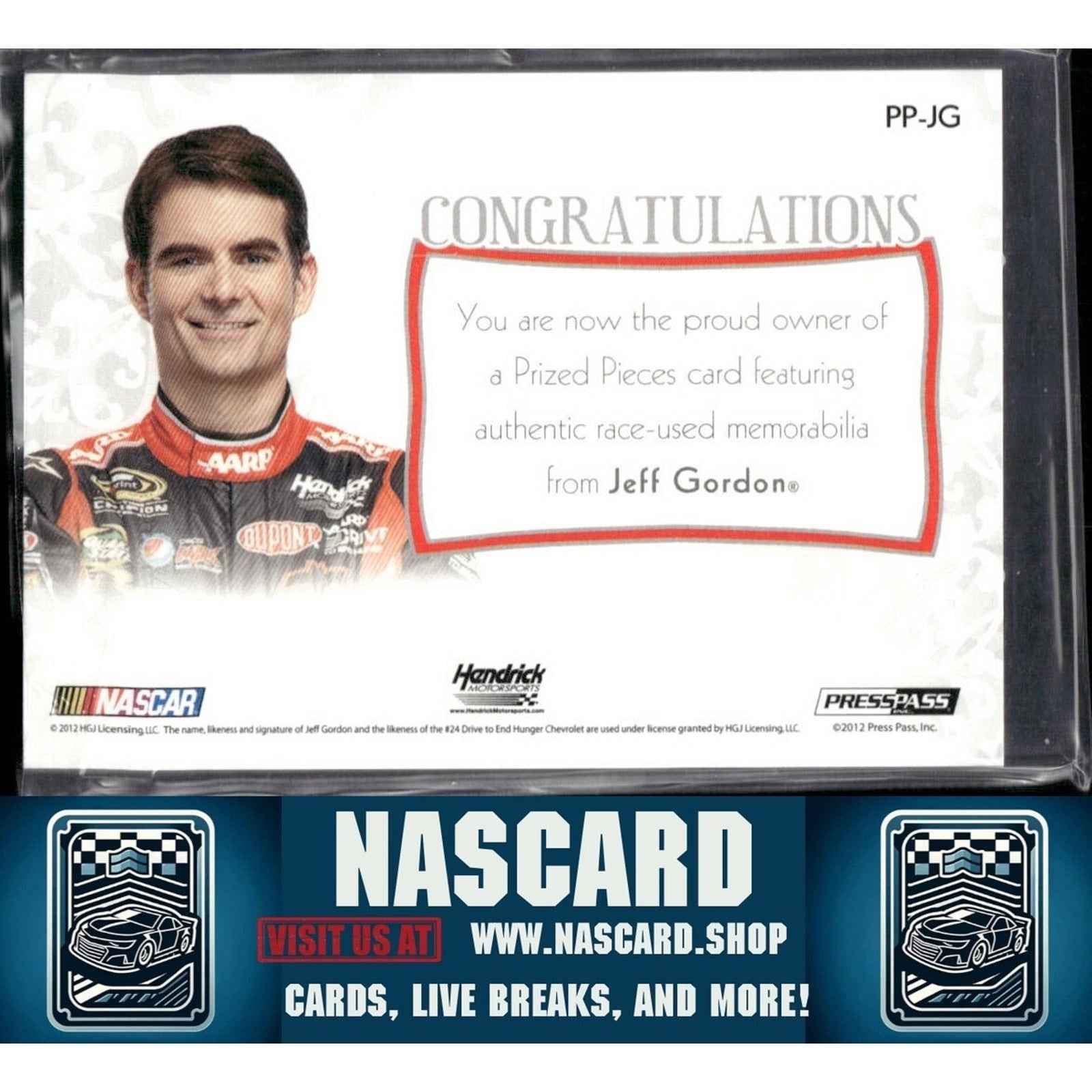 2012 Press Pass Showcase Prized Pieces Memorabilia Jeff Gordon #PP-JG /24 (MEM) - NASCARD.shop