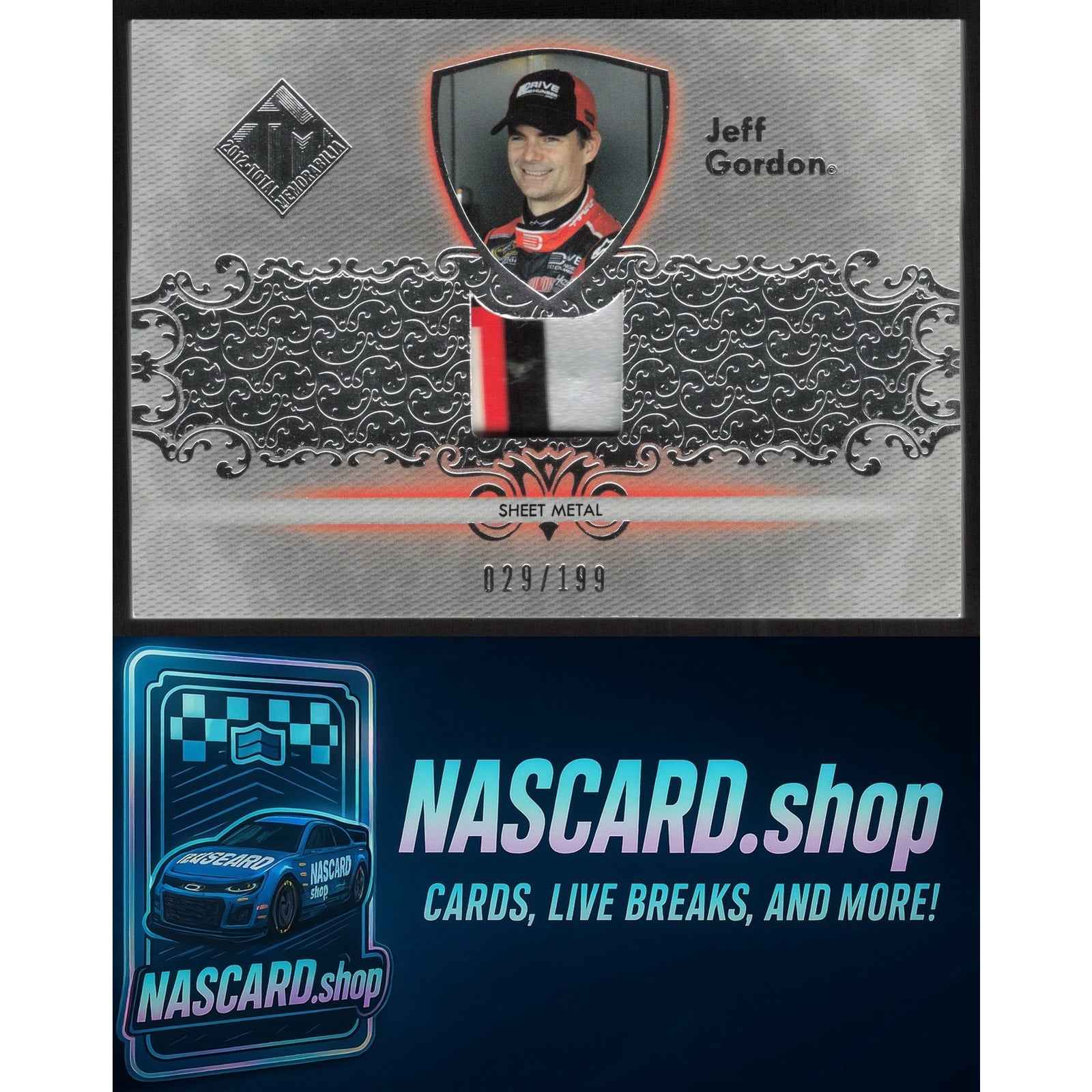 2012 Press Pass Total Memorabilia #TM-JG1 Jeff Gordon Single Swatch Silver #/199