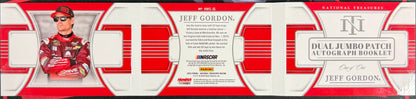 Jeff Gordon dual jumbo patch autograph booklet with red and white design