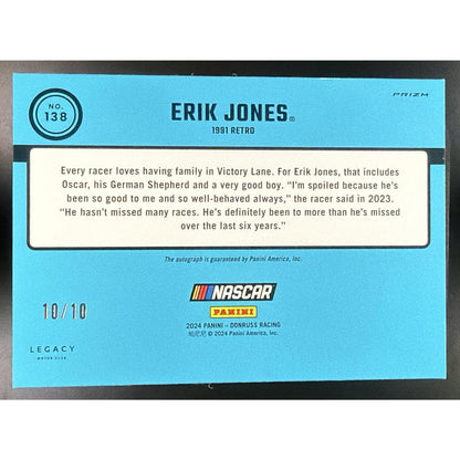 2024 Panini Donruss Erik Jones #138 Optic Signatures Gold Velocity /10 Retro 91