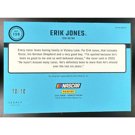 2024 Panini Donruss Erik Jones #138 Optic Signatures Gold Velocity /10 Retro 91
