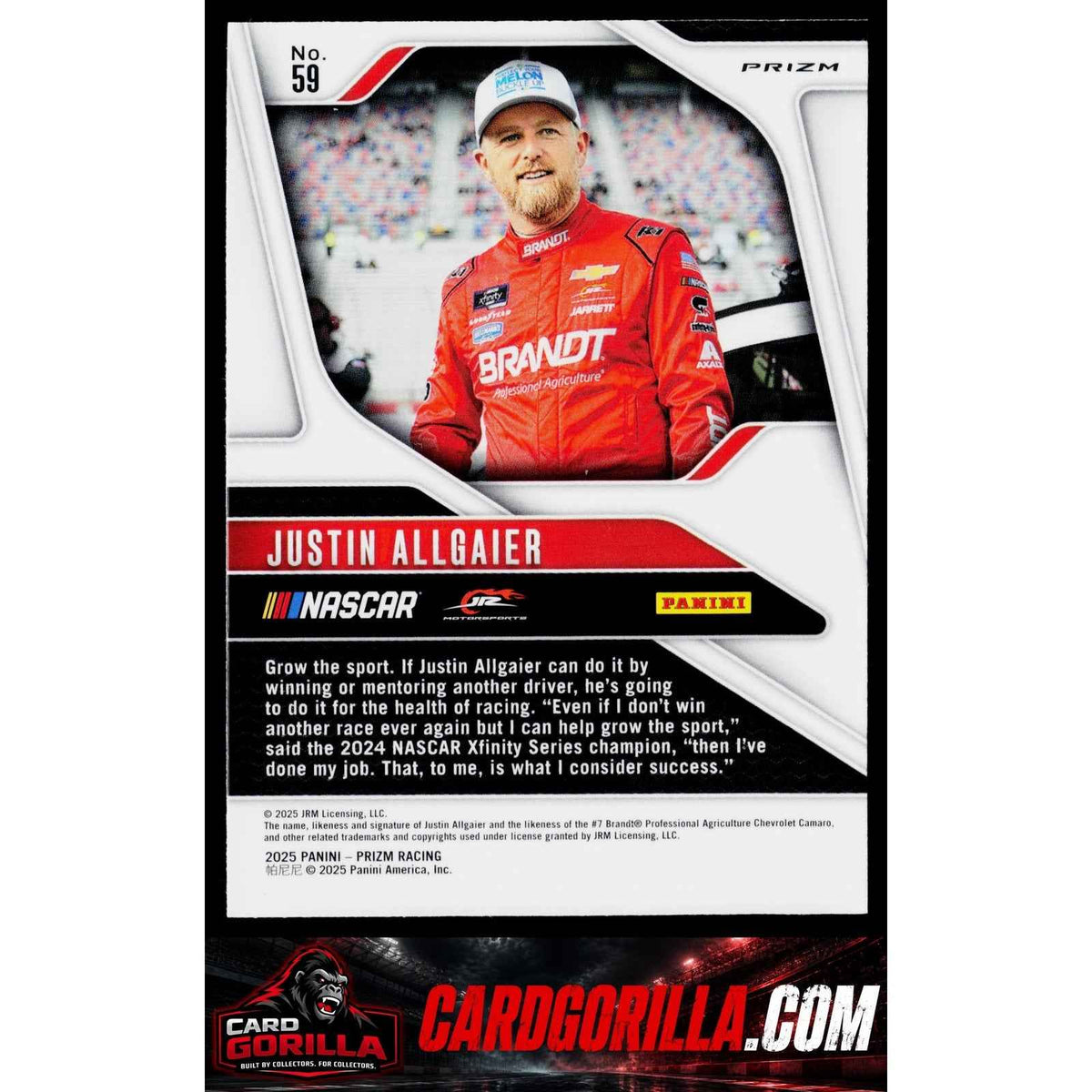 2025 Panini Prizm #59 Justin Allgaier White Sparkle