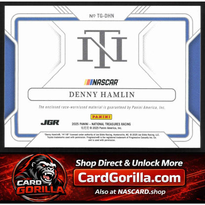 2025 Panini National Treasures #TG-DHN Denny Hamlin Track Gear Holo Silver #/25