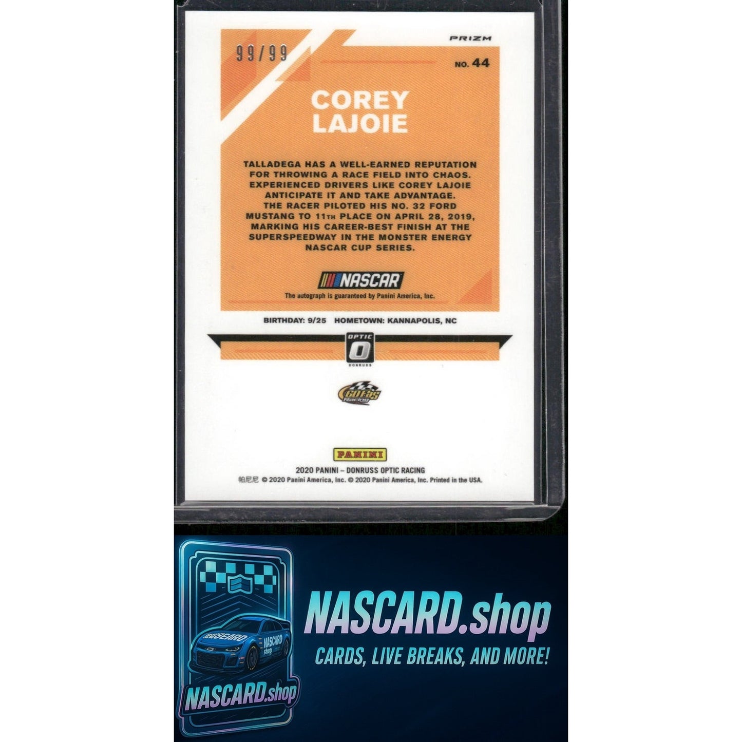 2020 Donruss #44 Corey LaJoie Optic Signatures Holo