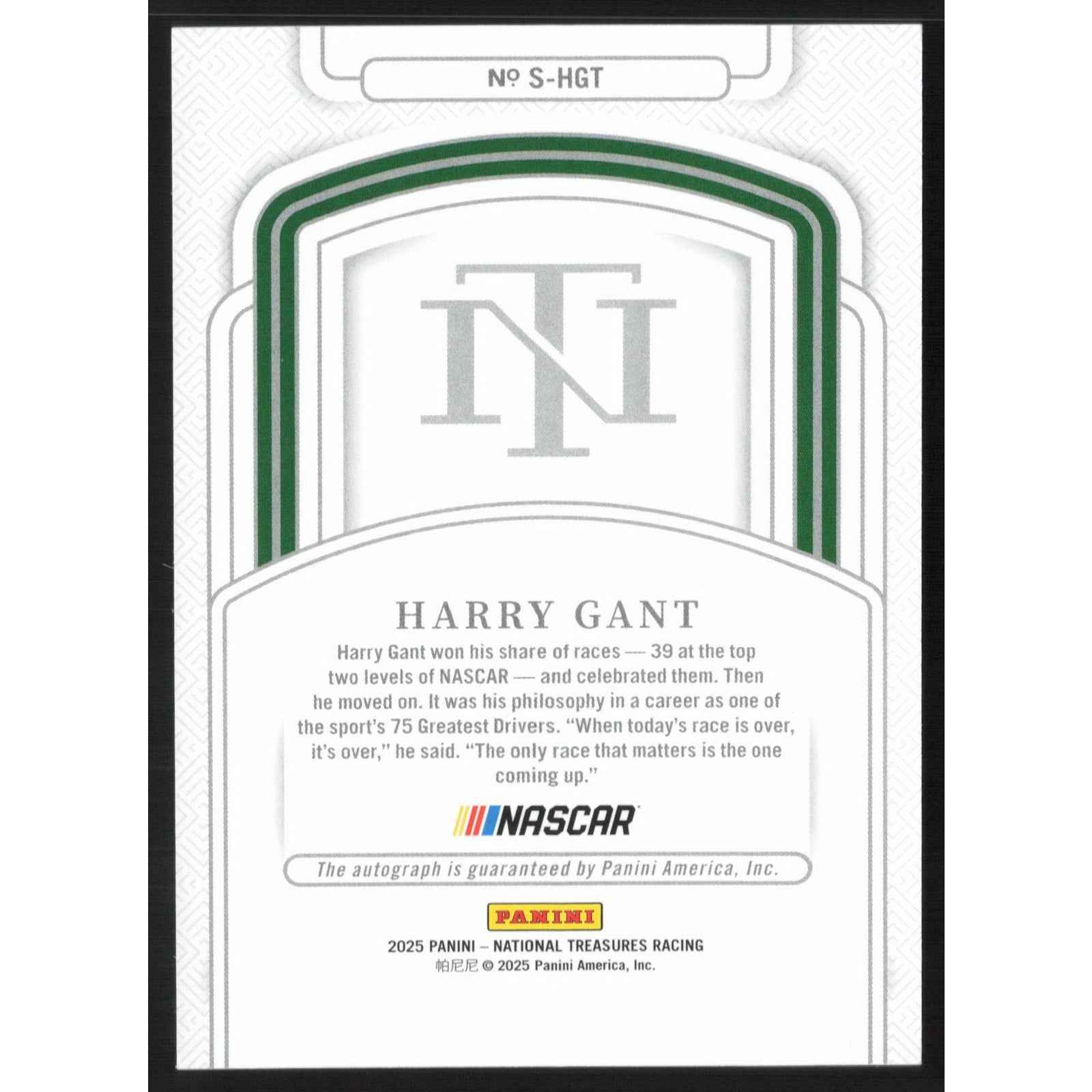 2025 Panini National Treasures #S-HGT Harry Gant Signatures Holo Gold #/10