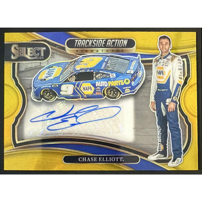 2025 Panini Select Chase Elliott Trackside Action Signatures Gold Prizm /10