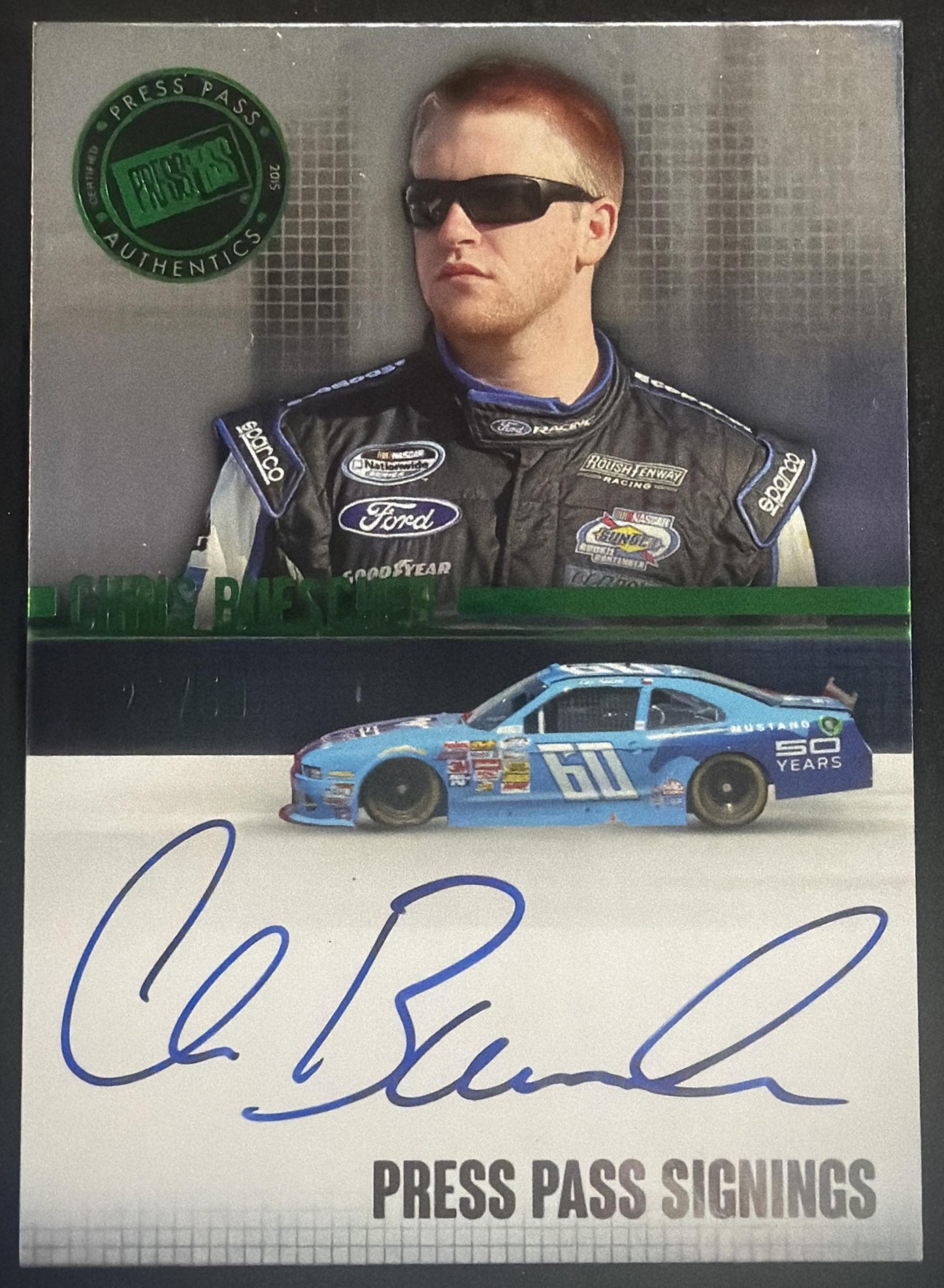 2015 Press Pass Cup Chase Chris Buescher #PPS-CB2 Signings Green /50 Auto