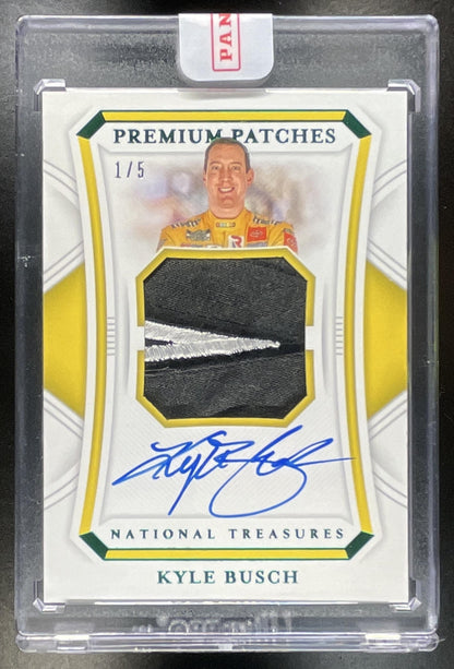 2021 Panini National Treasures Kyle Busch Premium Patches Green /5 MEM Auto
