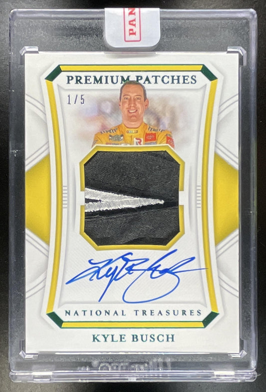 2021 Panini National Treasures Kyle Busch Premium Patches Green /5 MEM Auto