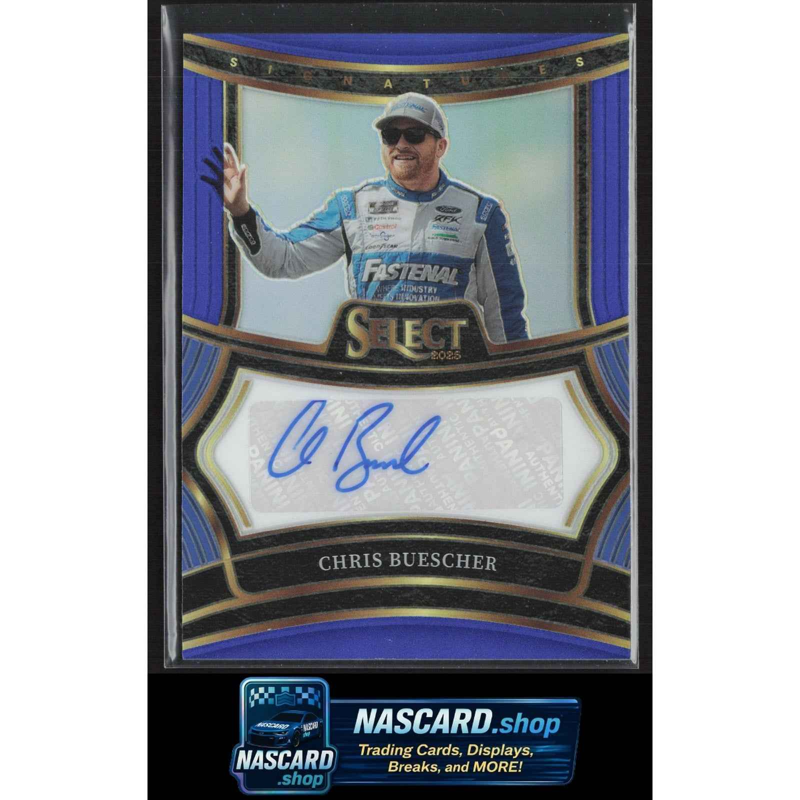 2025 Panini Select #S-CBR Chris Buescher Signatures Blue Prizms #/99
