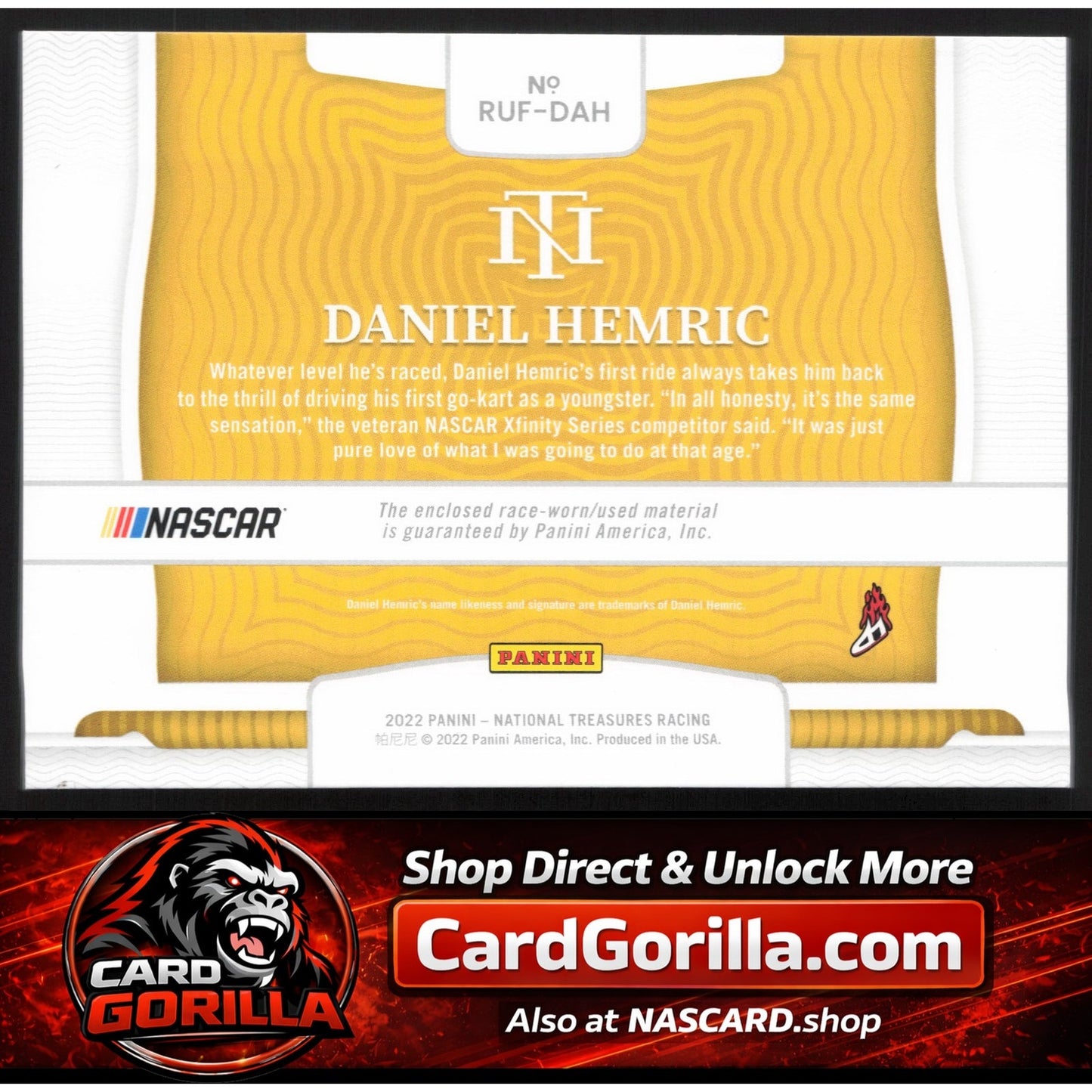 2022 Panini National Treasures Daniel Hemric Colossal Race Used Tires Prime #/8