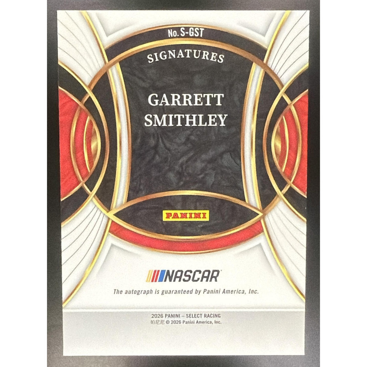 2026 Panini Select NASCAR Garrett Smithley #S-GST Signatures Auto