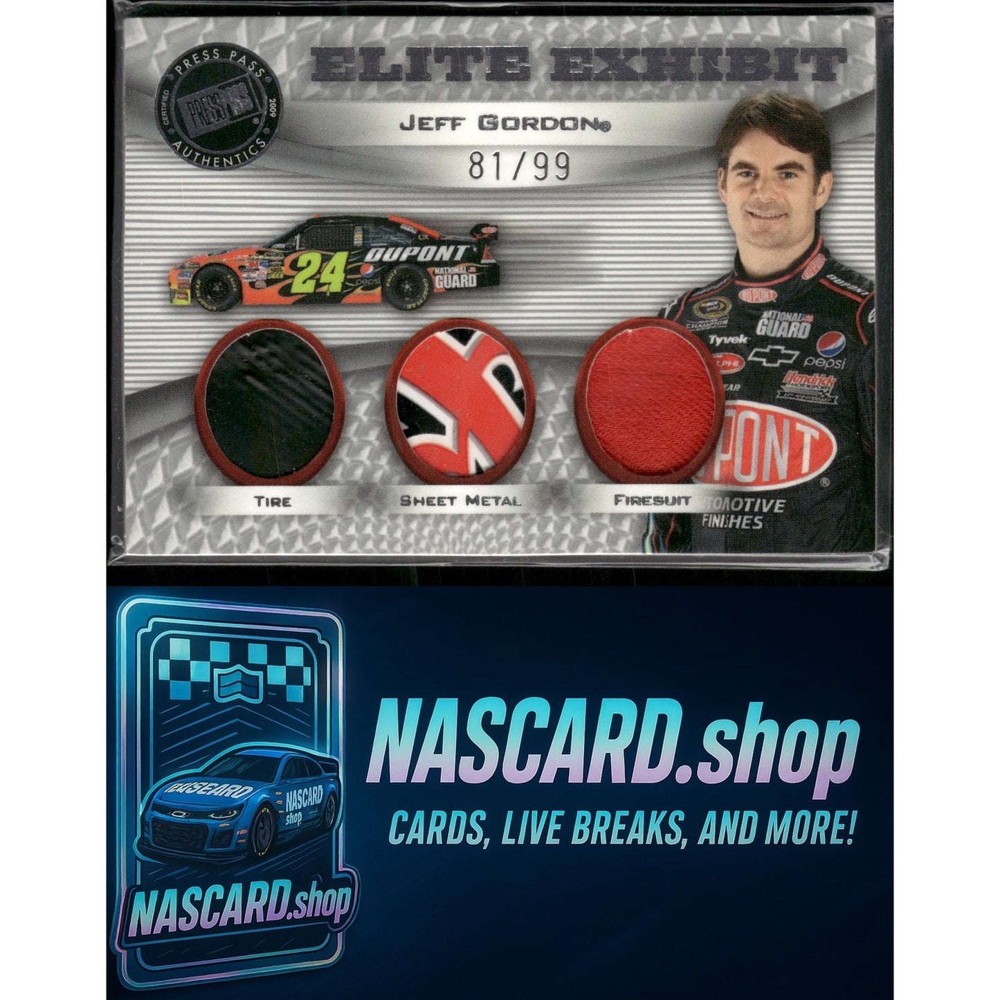 2009 Press Pass Showcase Jeff Gordon Elite Exhibit Triple Memorabilia #/99 - Card Gorilla