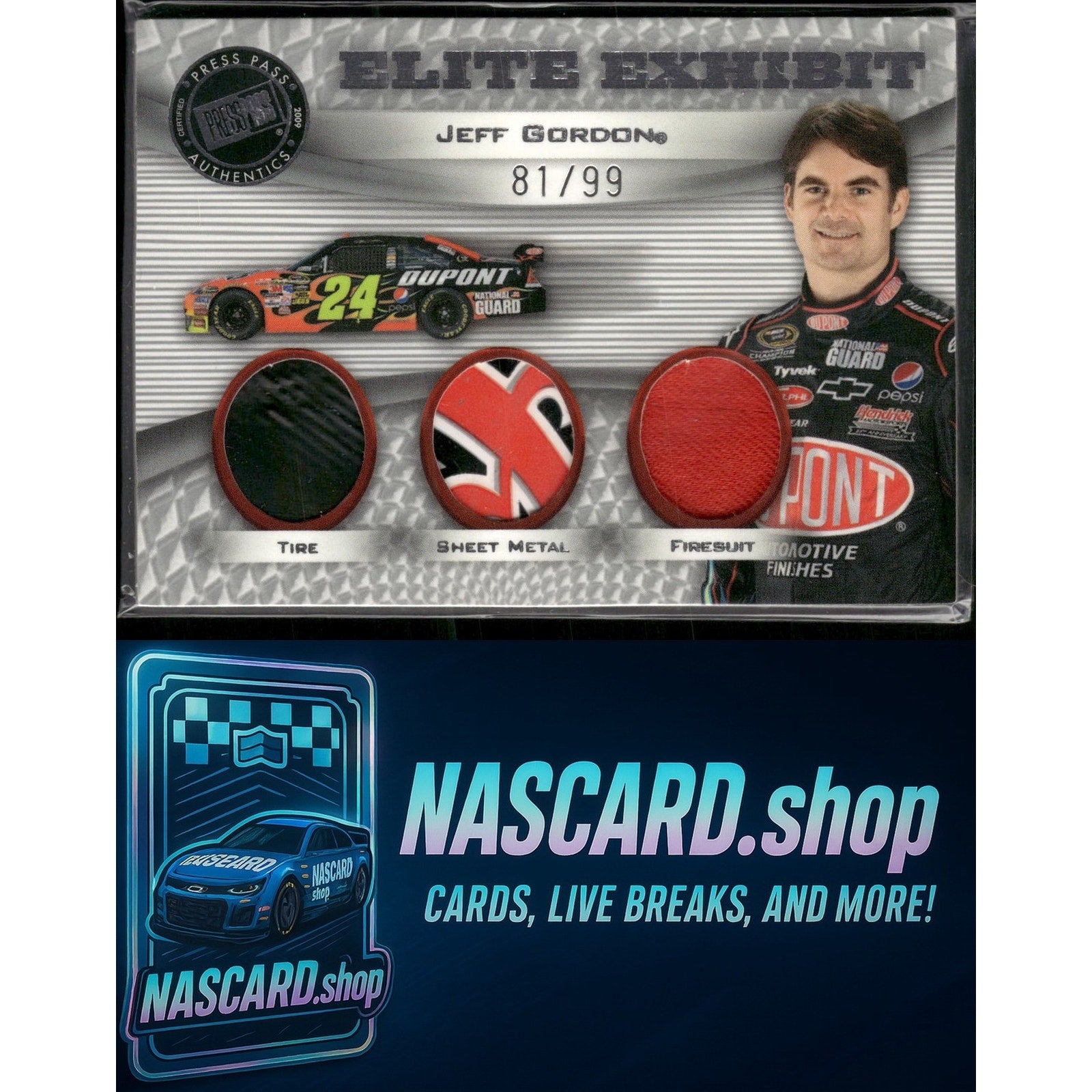 2009 Press Pass Showcase Jeff Gordon Elite Exhibit Triple Memorabilia #/99 - Card Gorilla